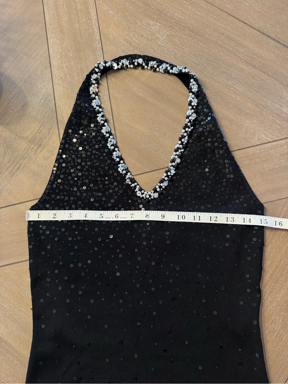White House Black Market Black Halter Top with Sequined Details - Picture 4 of 8